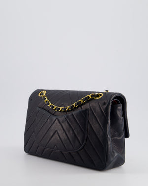 Chanel Navy Vintage Classic Medium Chevron Double Flap Bag in Lambskin Leather with 24K Gold Hardware