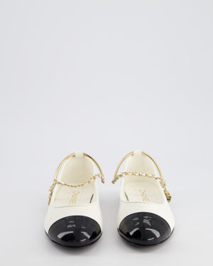 *HOT* Chanel White Ballerina Shoes In Leather with CC Charm Ankle Strap 
Black Patent Leather Toe Detail Size EU 34.5