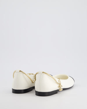 *HOT* Chanel White Ballerina Shoes In Leather with CC Charm Ankle Strap 
Black Patent Leather Toe Detail Size EU 34.5