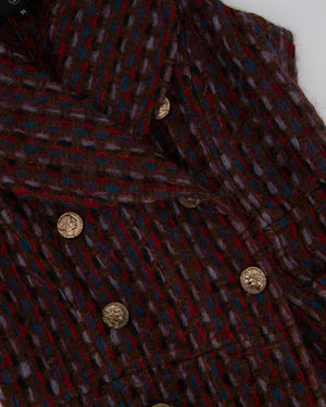 Chanel 16P Mohair Red 
Blue Tweed Gilet Jacket With Bronze Button Detail Size FR 36 (UK 8)