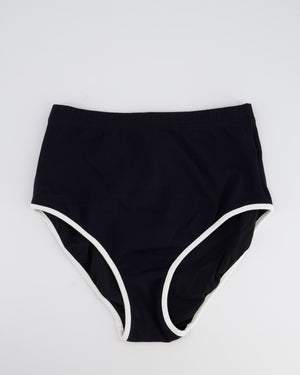 Chanel 22S Black Two Piece Swim Suit Set with White Trim and Crystal CC Logo Detail Size Top FR 36 (UK 8) Bottoms FR 34 (UK 6)