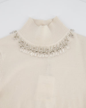 Zimmermann Cream Cropped Knit High Neck Jumper with Crystal Neck Line Embellishment Detail Size OP/XS (UK 6/8) RRP £550