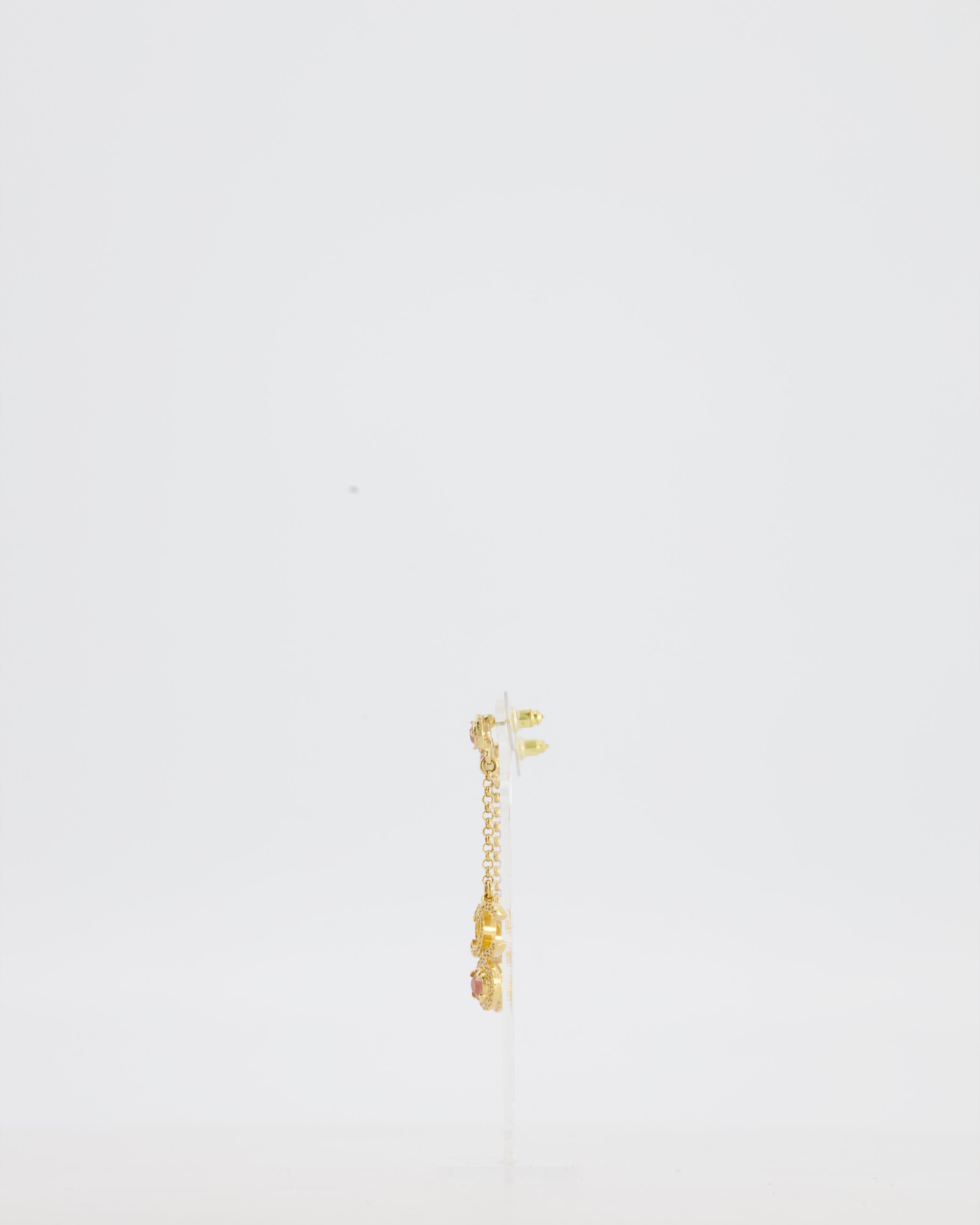 Chanel Gold CC and Light Pink Stone Drop Earrings