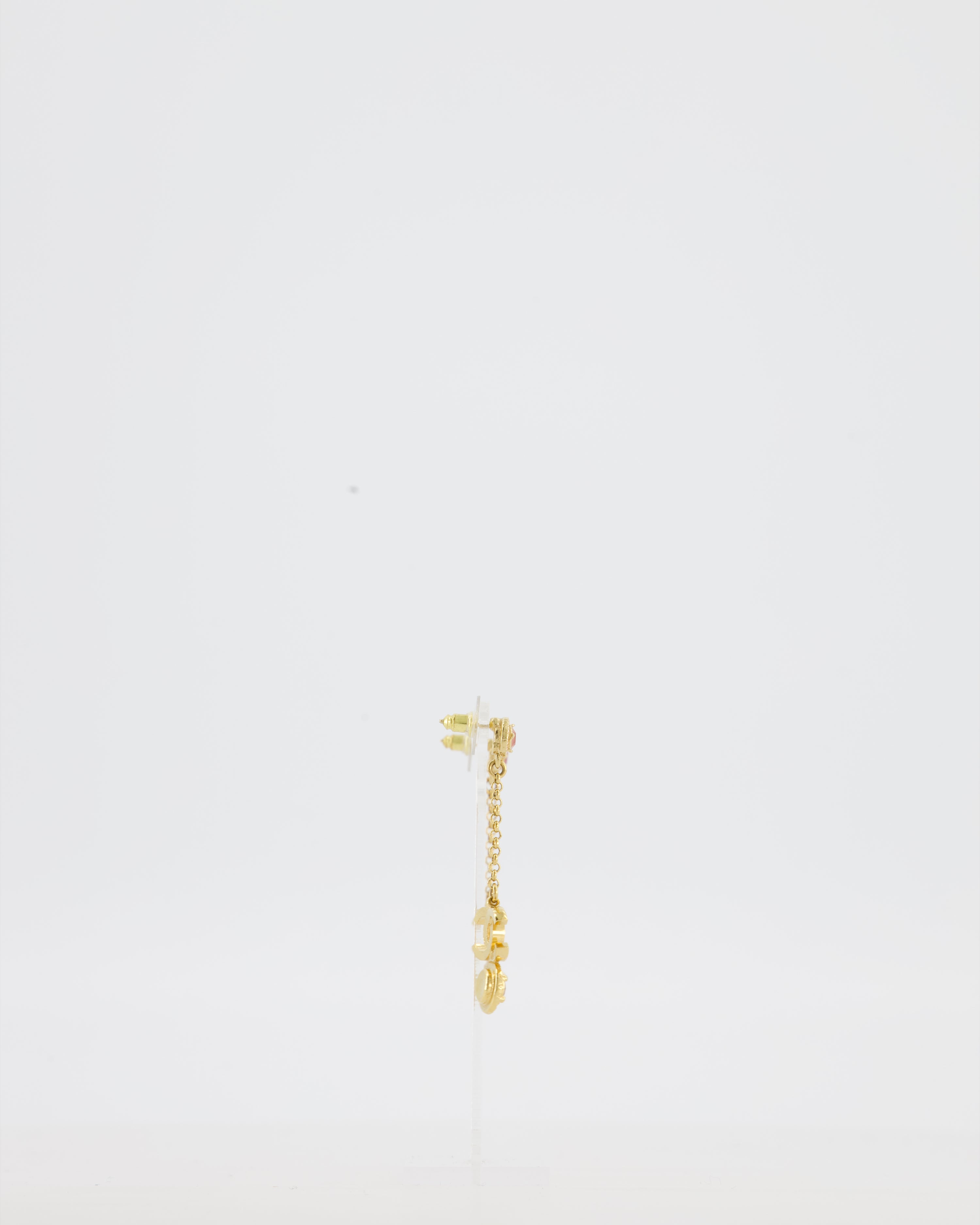 Chanel Gold CC and Light Pink Stone Drop Earrings