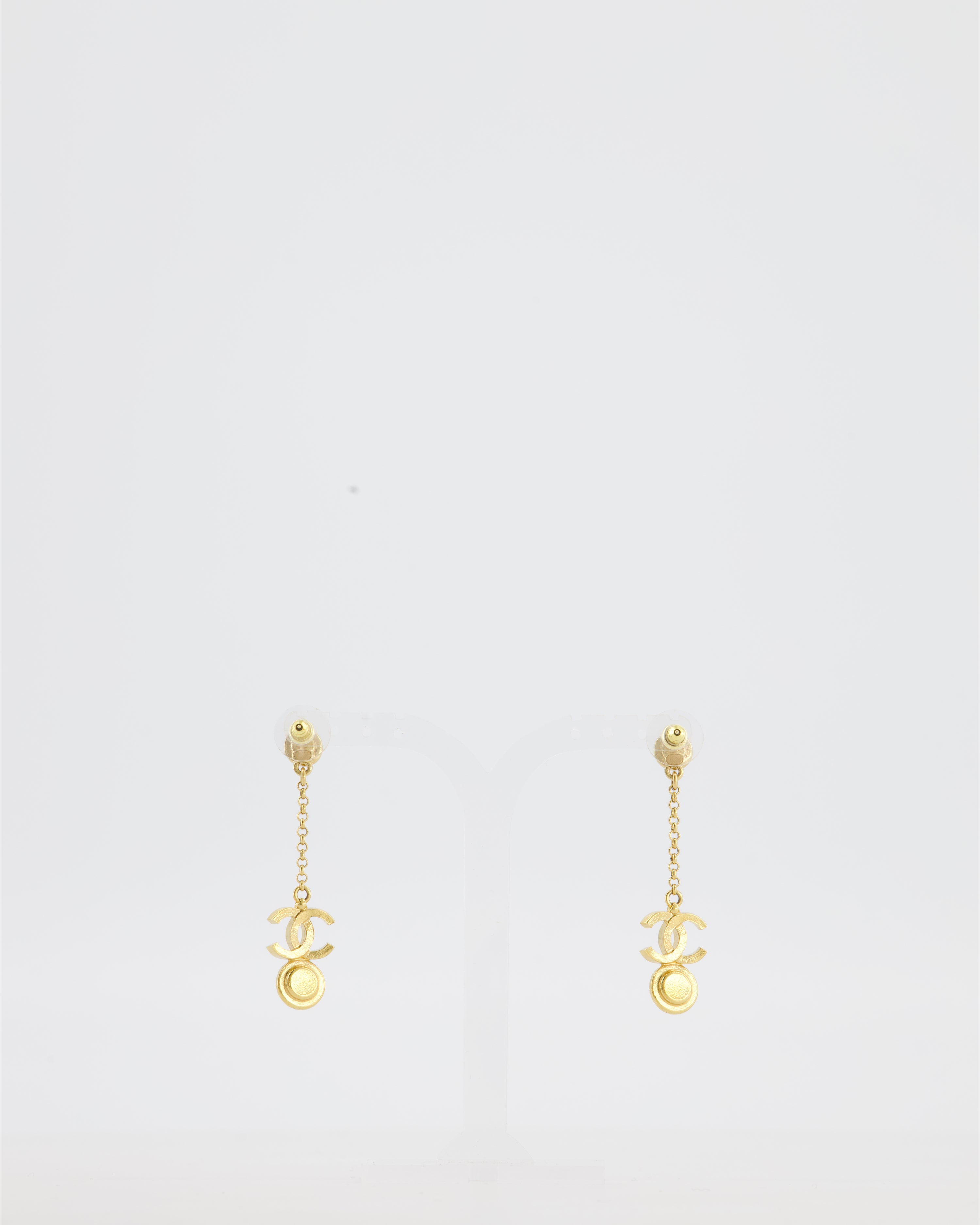Chanel Gold CC and Light Pink Stone Drop Earrings