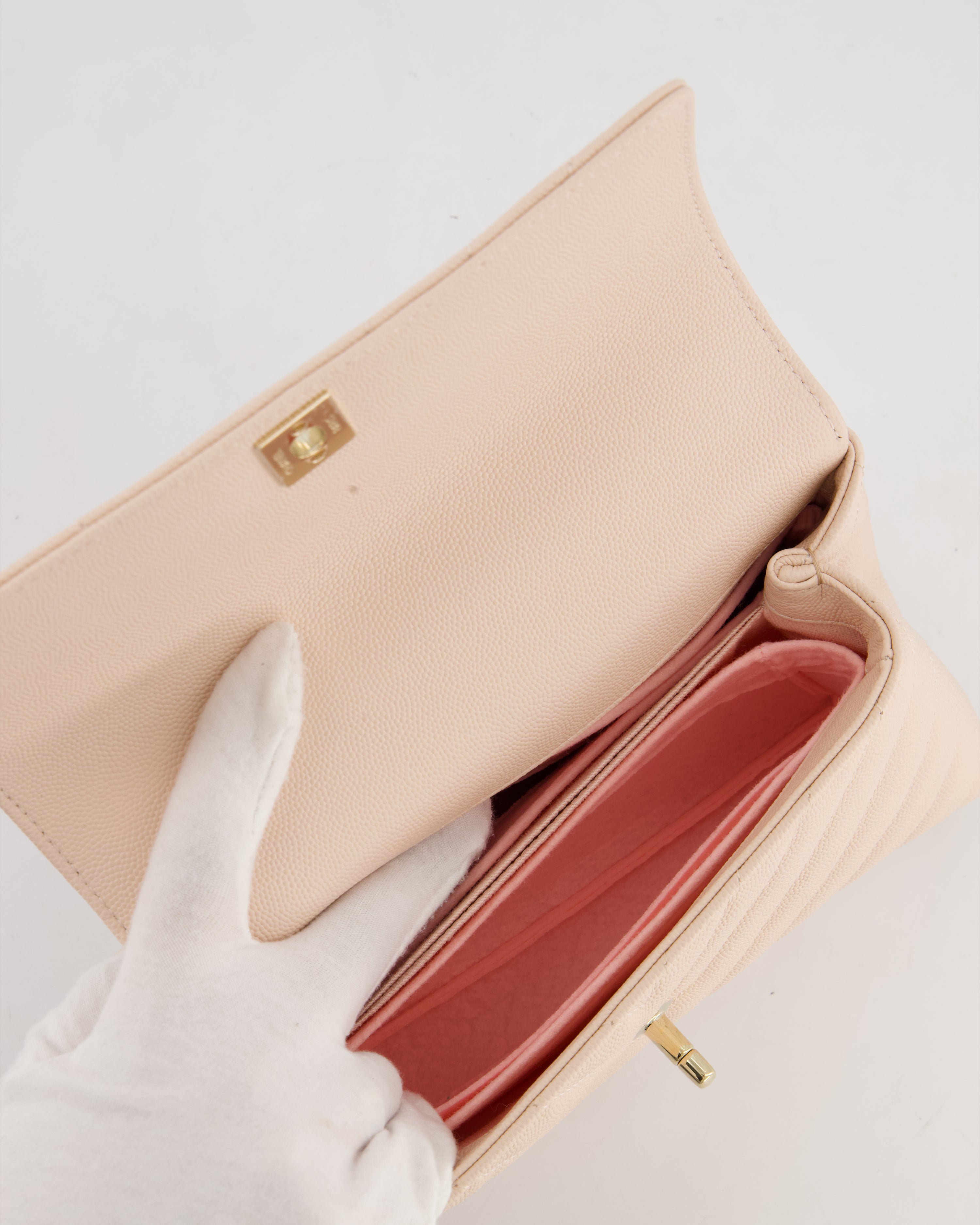 Chanel Blush Pink Chevron Small Coco Top Handle Flap Bag in Caviar Leather with Gold Hardware