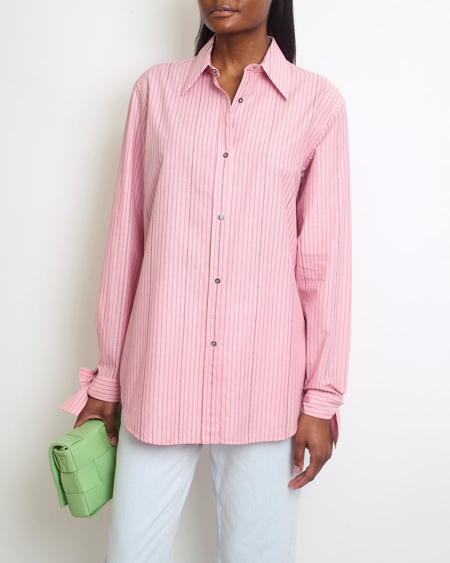 Nº21 Pink 
Black Striped Button-up Shirt with Logo Detail Size IT 42 (UK 10)