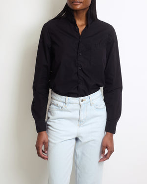 Marni Black Button Down Cotton Shirt with Ruched Trim Detail IT 40 (UK 8)