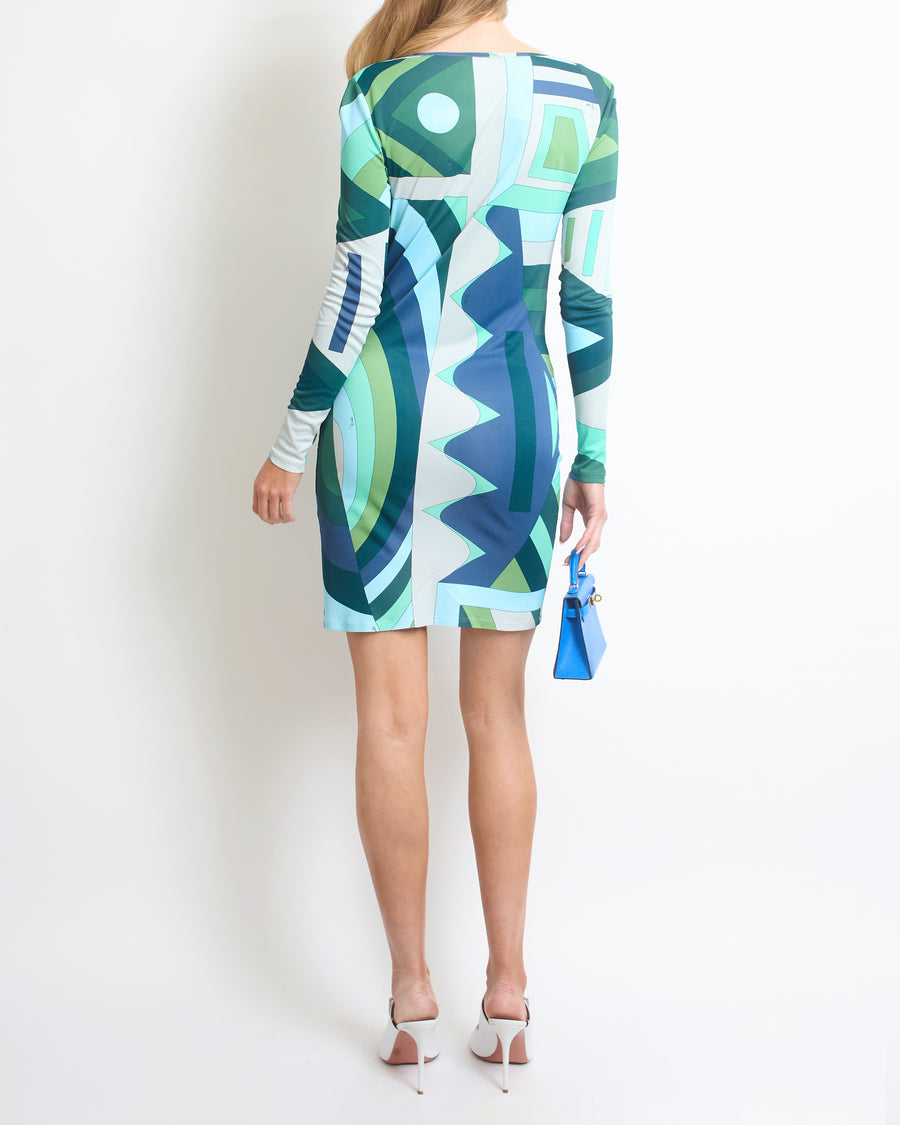 Emilio Pucci Green Cowl Neck Long Sleeve Midi Dress IT 38 (UK 6)