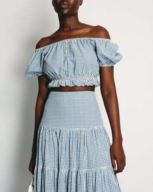 Caroline Constas Blue 
White Gingham Maxi Skirt and Cropped Top Size S (UK 8)