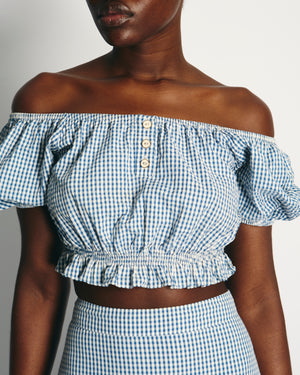 Caroline Constas Blue 
White Gingham Maxi Skirt and Cropped Top Size S (UK 8)