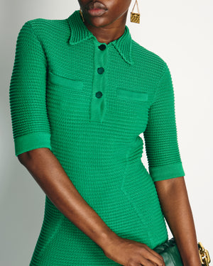 Safiyaa Green Knitted Midi Dress with Button Collar Detail Size S (UK 8)