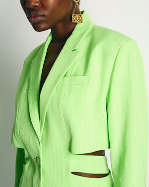 Jacquemus Neon Green 
Le Splash
 Bari Cut-out Tailored Dress FR 40 (UK 12) RRP £1,010