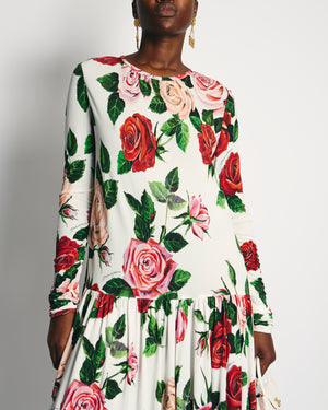 Dolce 
Gabbana White Rose Print Long-Sleeved Swing Dress Size IT 46 (UK 14)