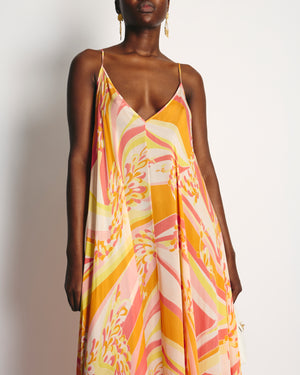 Emilio Pucci Pink, Yellow Orange Printed Silk Maxi Sun Dress Size UK 8