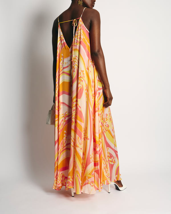 Emilio Pucci Pink, Yellow Orange Printed Silk Maxi Sun Dress Size UK 8