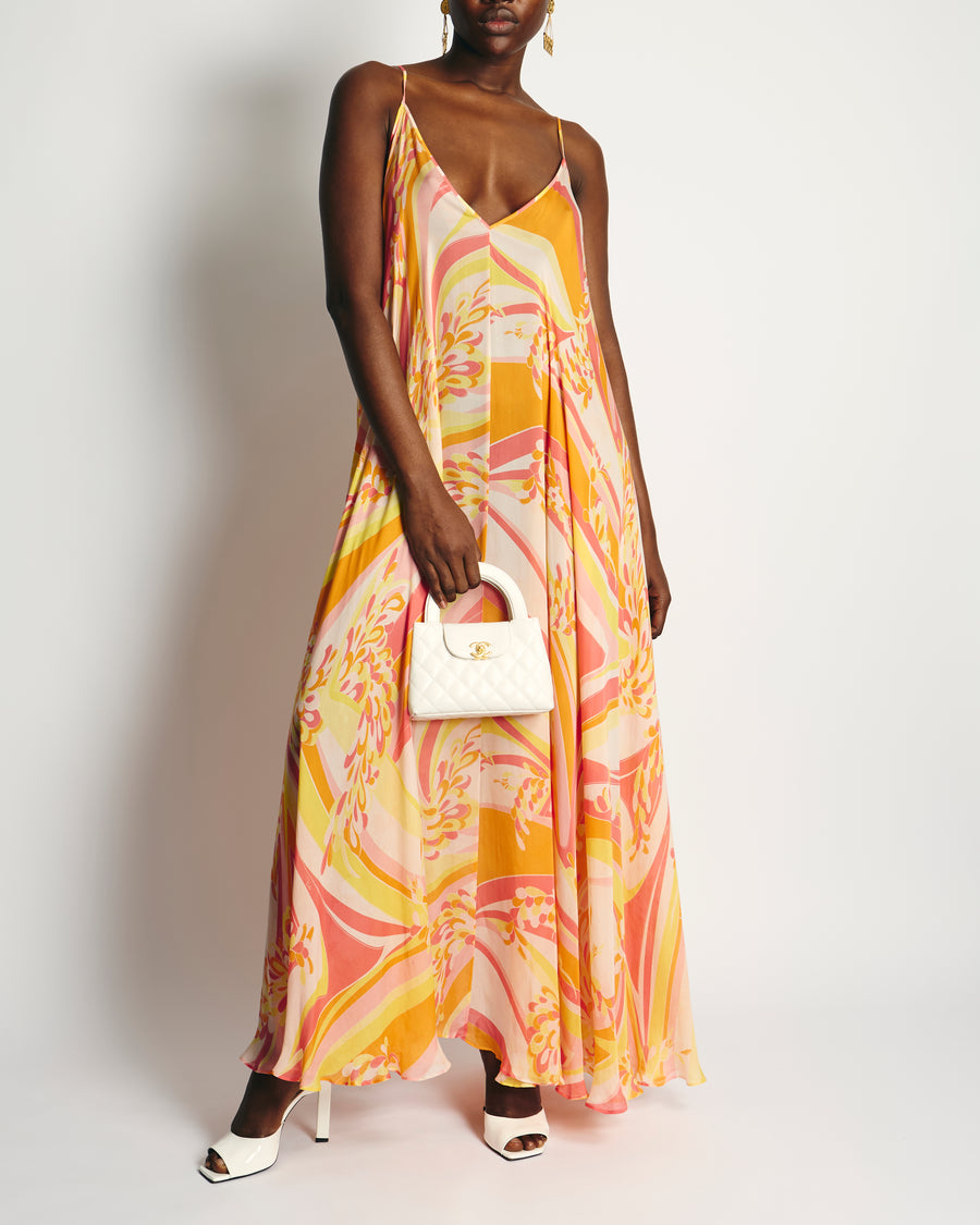 Emilio Pucci Pink, Yellow Orange Printed Silk Maxi Sun Dress Size UK 8