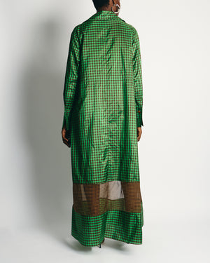 Fendi Green and Brown Silk Checked Maxi Dress with Logo Buttons Size IT 42 (UK 10) RRP £2,250