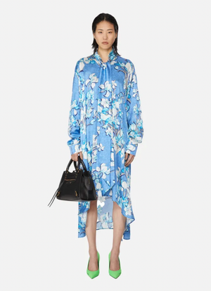 Balenciaga Blue Silk Floral Maxi Dress with Tie-Neck Detail Size IT 38 (UK 6)