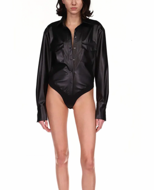 David Koma Black Faux Leather Long-Sleeve Bodysuit Size UK 8 RRP £925