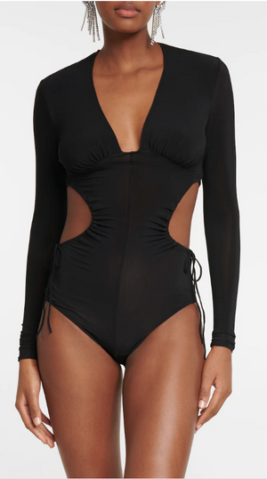 Isabel Marant Black Long-Sleeve Sheer Cut Out Bodysuit Size FR 38 (UK 10)