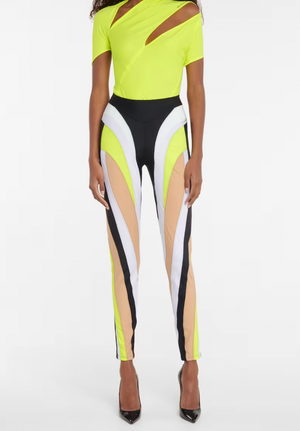 Mugler Multicolour Panelled Colour-Block Leggings with Logo Detail Size FR 38 (UK 10)