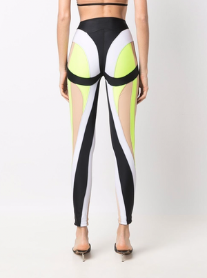 Mugler Multicolour Panelled Colour-Block Leggings with Logo Detail Size FR 38 (UK 10)