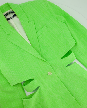 Jacquemus Neon Green 
Le Splash
 Bari Cut-out Tailored Dress FR 40 (UK 12) RRP £1,010