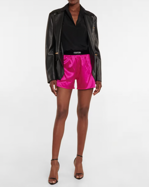 Tom Ford Hot Pink Silk Shorts with Logo Waistband Detail Size XS (UK 6)