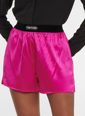 Tom Ford Hot Pink Silk Shorts with Logo Waistband Detail Size XS (UK 6)