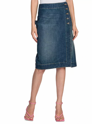 Bottega Veneta Denim Midi Skirt with Button Details Size IT 44 (UK 12) RRP £715