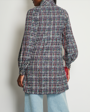 Chanel, Navy Red and White Check Tweed Long-Sleeve Jacket with Pocket Detail Size FR 40 (UK 12)