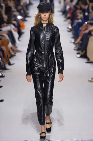 Christian Dior Runway 2018 Black Leather Jumpsuit with Cuffed Wrist 
Ankles with Bee Embroidery Detail Size FR 34 (UK 6)