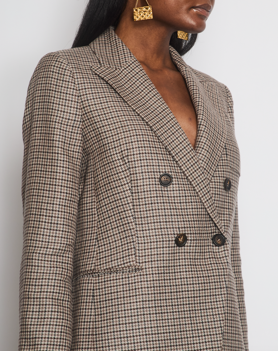 Brunello Cucinelli Brown Houndstooth Double Breasted Blazer Jacket Size IT 42 (UK 10)