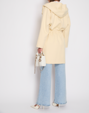 Max Mara Pale Yellow Hooded Wool Coat With Drawstring Waist Detail Size IT 42 (UK 10)