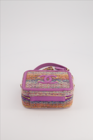 *HOT* Chanel Purple 
Multicolour Tweed Small CC Vanity Case Bag in Lambskin Leather with Brushed Gold Hardware