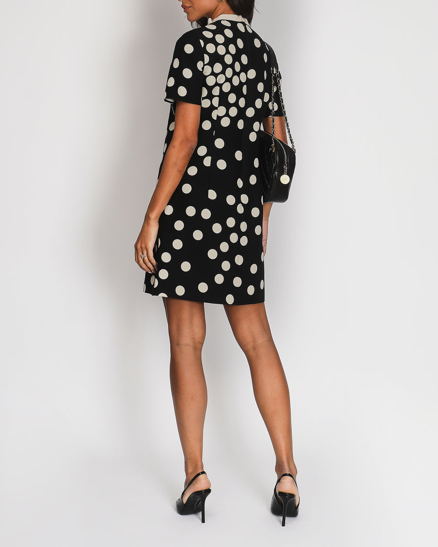 Valentino Black and White Silk Polka Dot Short-Sleeve Mini Dress with Collar Detail Size IT 40 (UK 8) RRP £2,500