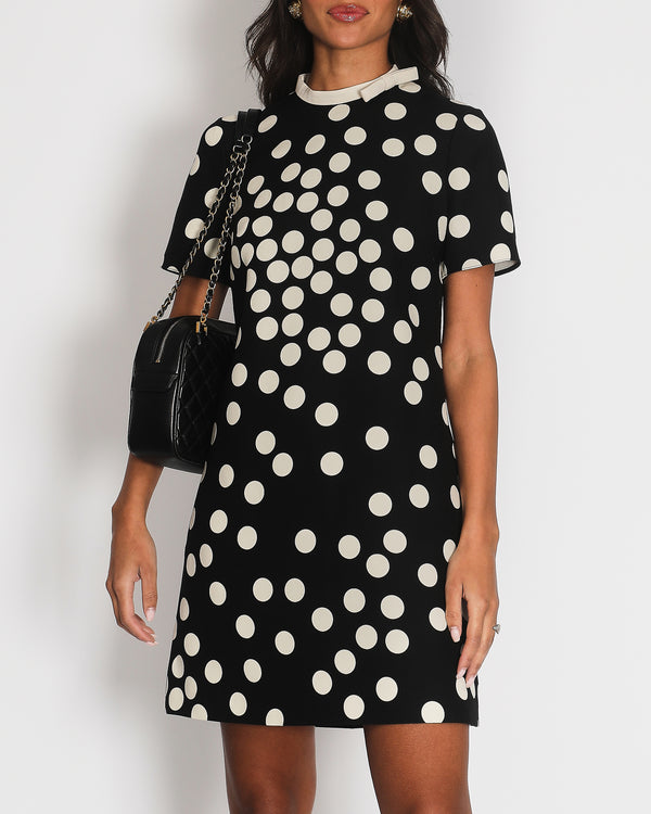 Valentino Black and White Silk Polka Dot Short-Sleeve Mini Dress with Collar Detail Size IT 40 (UK 8) RRP £2,500