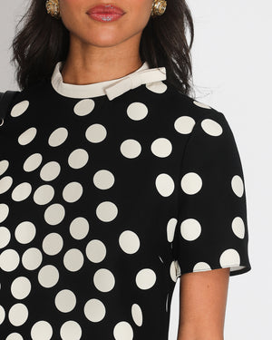 Valentino Black and White Silk Polka Dot Short-Sleeve Mini Dress with Collar Detail Size IT 40 (UK 8) RRP £2,500