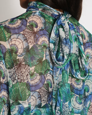 Emilio Pucci Green and Blue Printed Silk Blouse with Matching Under Top and Ribbon Detail Size IT 44 (UK 12)