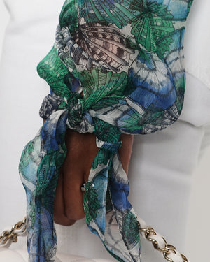 Emilio Pucci Green and Blue Printed Silk Blouse with Matching Under Top and Ribbon Detail Size IT 44 (UK 12)