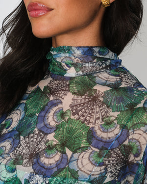 Emilio Pucci Green and Blue Printed Silk Blouse with Matching Under Top and Ribbon Detail Size IT 44 (UK 12)