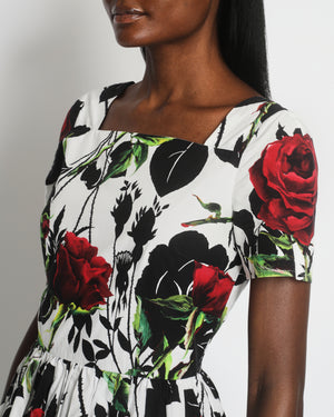 Dolce 
Gabbana White and Black Rose Printed Mini Dress Size IT 44 (UK 12)