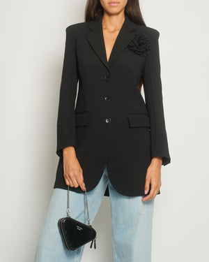 Ermanno Scervino Black Single-Breasted Blazer Jacket with Black Flower Patch Detail Logo Button Detail Size IT 36 (UK 4)