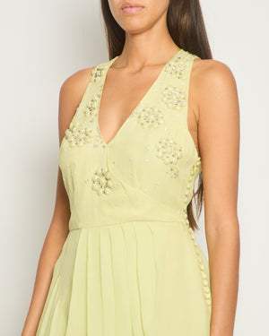 Christian Dior 2008 John Galliano Lime Mini Dress with Flower Embellished Details Size FR 36 (UK 8)