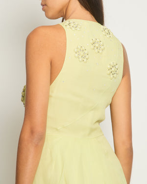 Christian Dior 2008 John Galliano Lime Mini Dress with Flower Embellished Details Size FR 36 (UK 8)