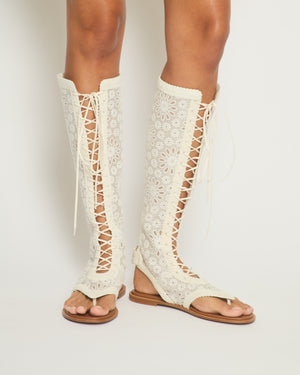 Christian Dior Cream Lace Crochet Knee-High Sandals Size EU 38.5