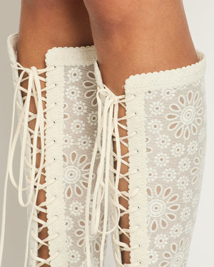 Christian Dior Cream Lace Crochet Knee-High Sandals Size EU 38.5