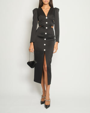 Rasario Black Long-Sleeve Cut-Out Midi Dress with Crystal Button Size FR 36 (UK 8)