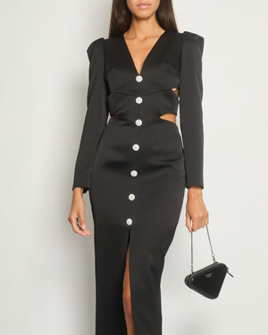 Rasario Black Long-Sleeve Cut-Out Midi Dress with Crystal Button Size FR 36 (UK 8)